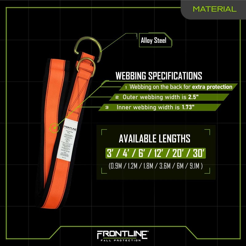FRONTLINE FALL PROTECTION Frontline MPS12 Premium Cross Arm Strap with Reinforced Webbing 12' | Beam Anchorage Straps | D-Ring at Both Ends | ANSI & OSHA Compliant | High-Tenacity Polyester Webbing and Alloy Steel D-Ring - Image 5